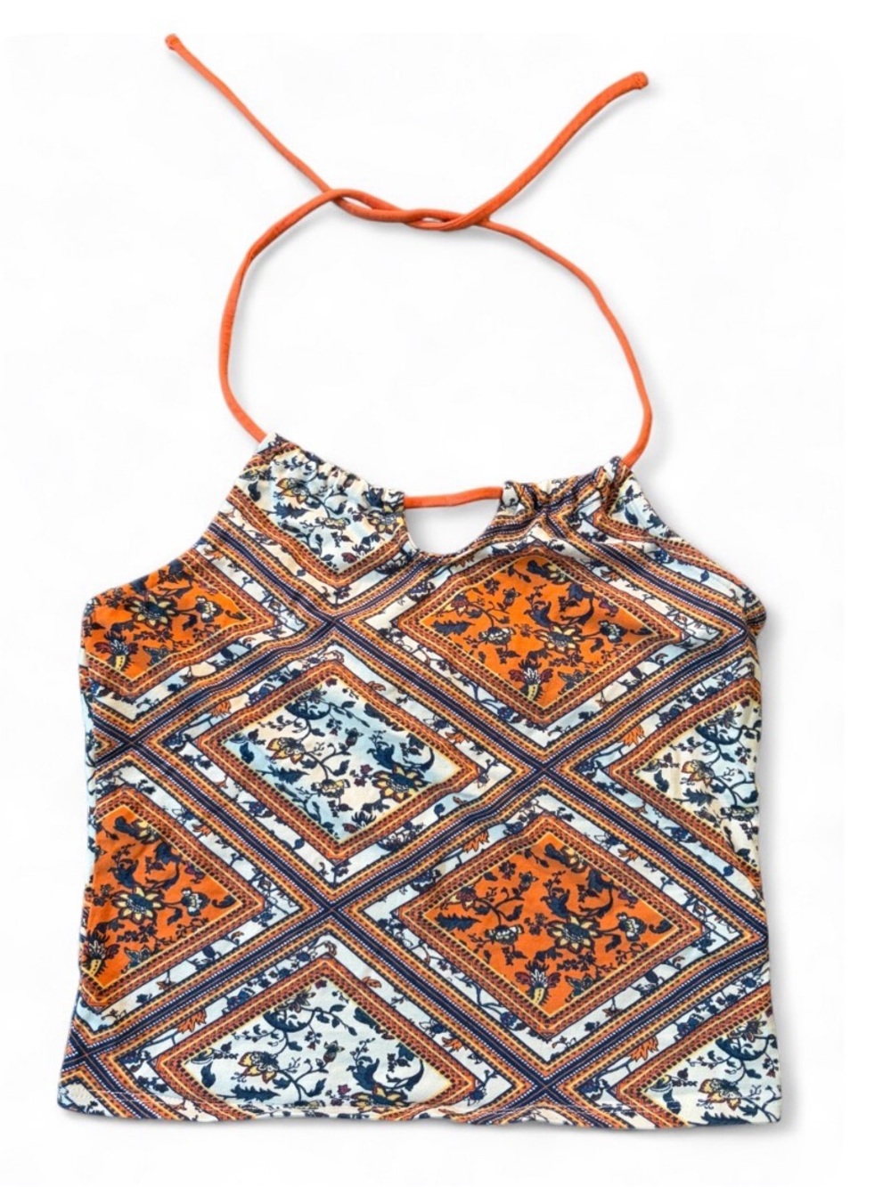 Divided Boho Multicolor Halter Crop Top Tie Neck Cotton Blend Resortwear Shirt